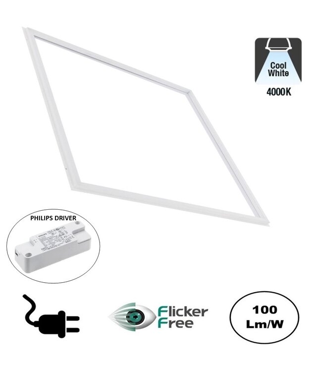 UITVERKOOP: Frame LED Paneel 60x60cm, 32w, 3200 Lumen (100lm/w), Flikkervrije Philips LED Driver, Stekkerklaar, 3 Jaar Garantie