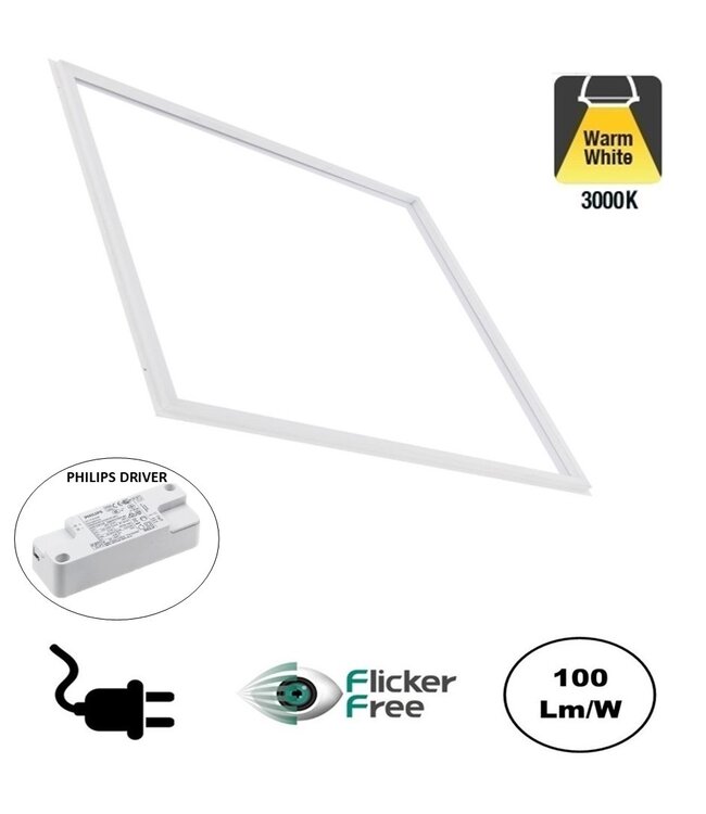UITVERKOOP: Frame LED Paneel 60x60cm, 32w, 3200 Lumen (100lm/w), Flikkervrije Philips LED Driver, Stekkerklaar, 3 Jaar Garantie