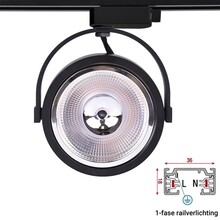 1 Fase Rail armatuur AR111 met GU10 Fitting, Zwartkleurige behuizing