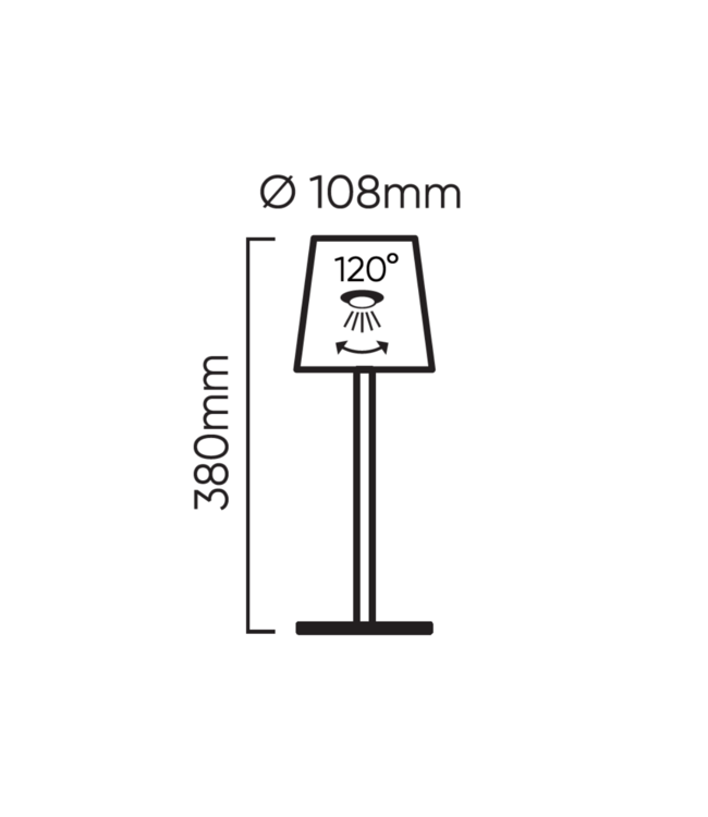 UITVERKOOP: Oplaadbare LED Tafellamp Geel, 3,5w, 400 Lumen, 2x 2000Mah Li-Ion batterij, CCT Switch 3000K/4000K/5000K, IP54