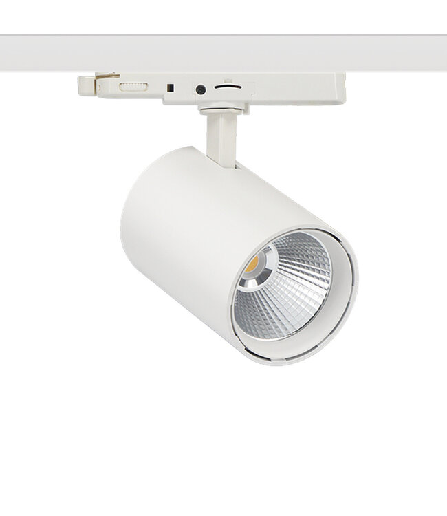 3 Fase LED Rail Spot Koker, TRIAC-Dimbaar,  Wattage switch: 10/20/30w,  CCT-Switch, 950 tot 2850 lumen, CRI>90, Witte Behuizing , 3 Jaar Garantie