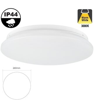 Led Plafonnière 12w, 900 Lumen, 3000K Warm Wit, IP44, Ø260mm, 2 jaar garantie