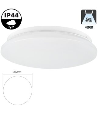 Led Plafonnière 12w, 900 Lumen, 4000K Neutraal Wit, IP44, Ø260mm, 2 jaar garantie
