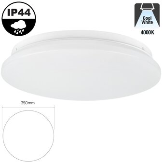 Led Plafonnière 18w, 1550 Lumen, 4000K Neutraal Wit, IP44, Ø350mm, 2 jaar garantie