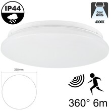 Led Plafonnière 18w met Bewegingssensor, 1550 Lumen, 4000K Neutraal Wit, IP44, Ø350mm, 2 jaar garantie