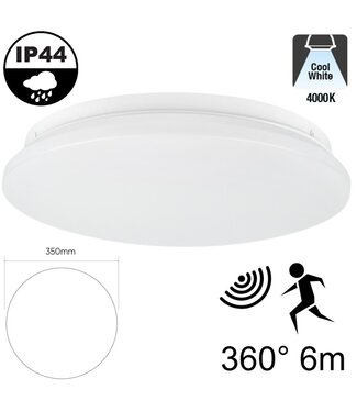 Led Plafonnière 18w met Bewegingssensor, 1550 Lumen, 4000K Neutraal Wit, IP44, Ø350mm, 2 jaar garantie