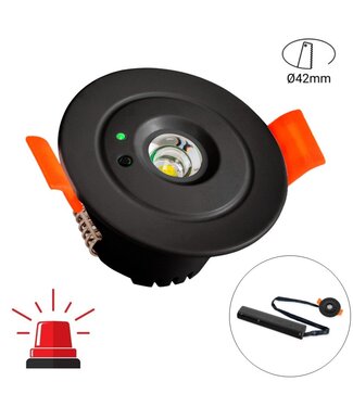 Mini LED Nood Spot/Downlighter Zwart, 3w, 250 lumen, Ø42 mm gatmaat, 2 Jaar Garantie