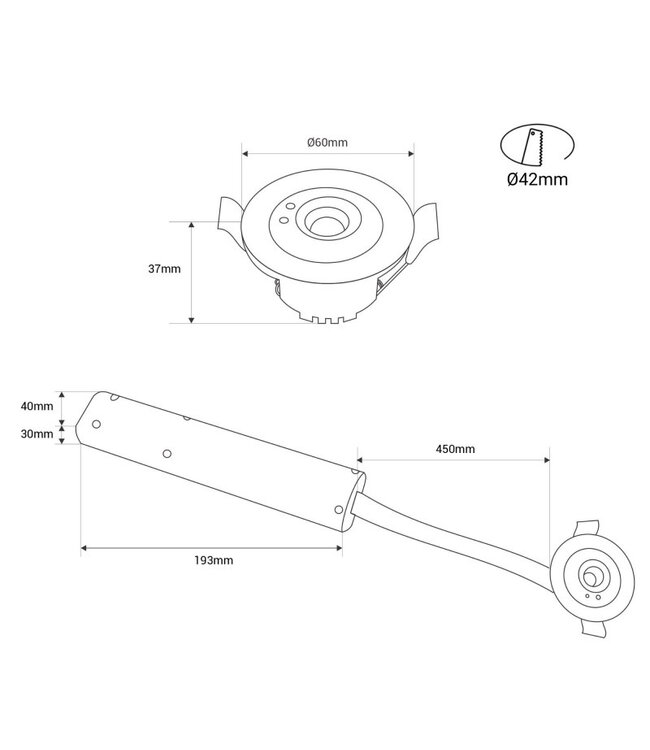 Mini LED Nood Spot/Downlighter Wit, 3w, 250 lumen, Ø42 mm gatmaat, 2 Jaar Garantie