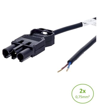 Aansluitsnoer met GST18 Male Connector - 2x0.75mm2 - tot 3 Meter leverbaar