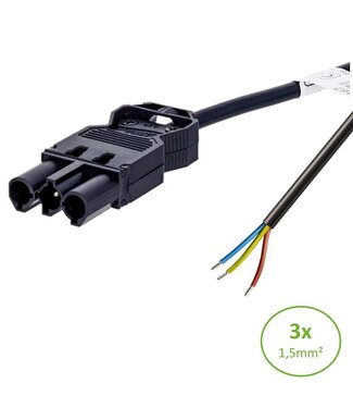 Aansluitsnoer met GST18 Male Connector - 3x1.50mm2 - tot 3 Meter leverbaar