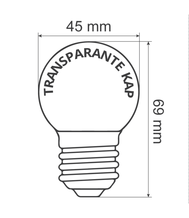 E27 1w Bol Lamp, 50 Lumen, Transparante Kap, 2000K Flame