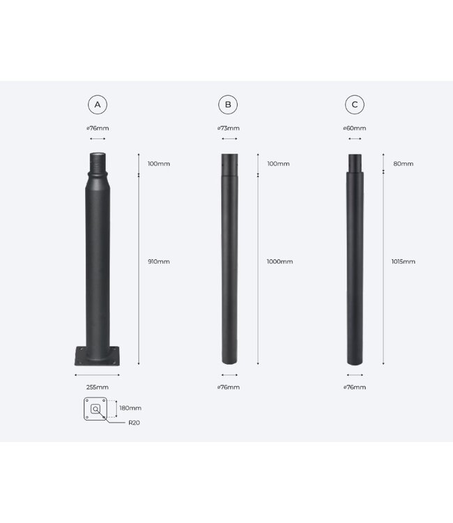4 Meter Lichtmast / Lantaarnpaal - ZWART -  Max. tot 5 Meter verlengen