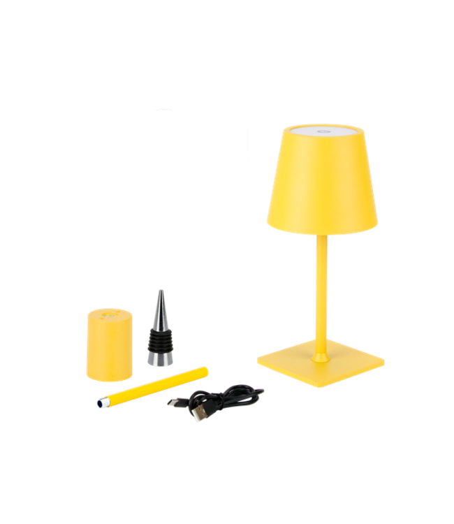 Oplaadbare LED Tafellamp Geel 4 IN 1, 3,5w, 400 Lumen, 2x 2000Mah Li-Ion batterij, CCT Switch 3000K/4000K/5000K, IP54, 2 Jaar Garantie