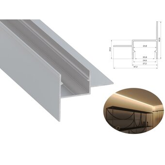 Aluminium Led Strip Profiel Stuc-DUAL | Geschikt voor Verlaagd Plafond | ALU | Tot 20mm Led Strip |  27,4x10,5mm | Tot 2 Meter leverbaar