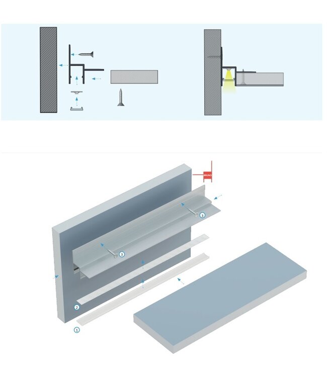 Aluminium Led Strip Profiel STUC-Norman | Geschikt voor Verlaagd Plafond | ALU |  15,6x19,6mm | Tot 2 Meter leverbaar