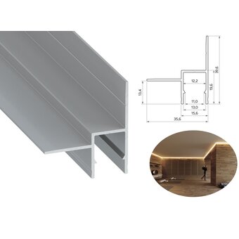 Aluminium Led Strip Profiel STUC-Norman | Geschikt voor Verlaagd Plafond | ALU |  15,6x19,6mm | Tot 2 Meter leverbaar