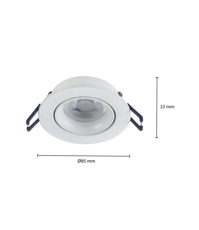Led Spot Armatuur Wit, Verdiept, Kantelbaar, IP20, Kliksysteem. Zaagmaat 75mm