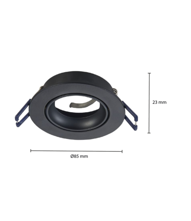 Led Spot Armatuur Zwart, Verdiept, Kantelbaar, IP20, Kliksysteem. Zaagmaat 75mm