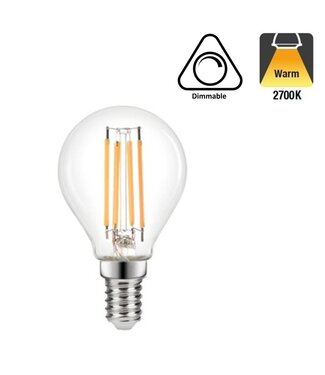 E14 Led Bollamp G45, 3,4 Watt, 470 Lumen, 2700K Warm Wit, Dimbaar, 2 Jaar Garantie