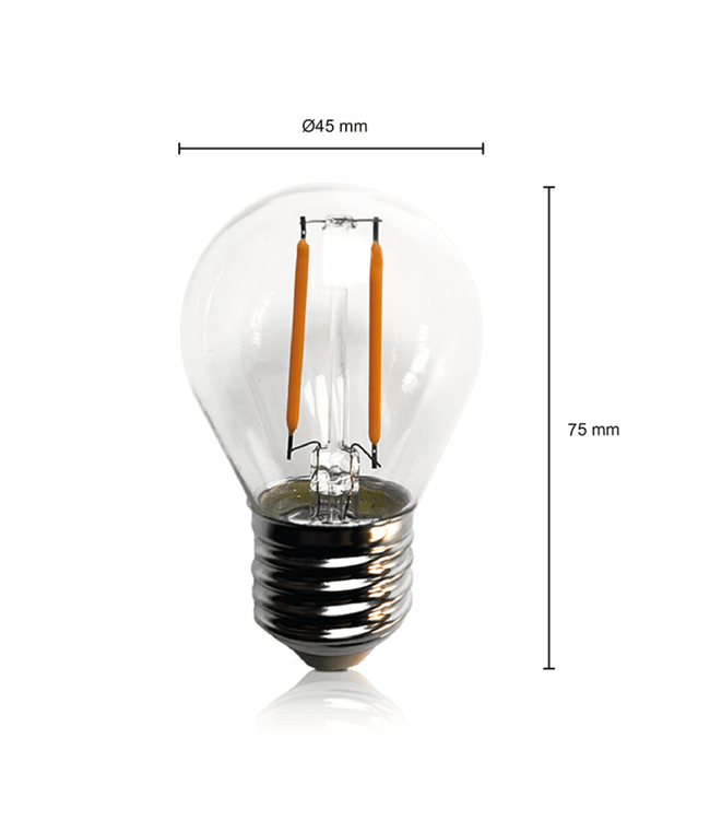 E27 Led Bollamp G45, 1 Watt, 100 Lumen, 2000K Warm Wit, Dimbaar, 2 Jaar Garantie