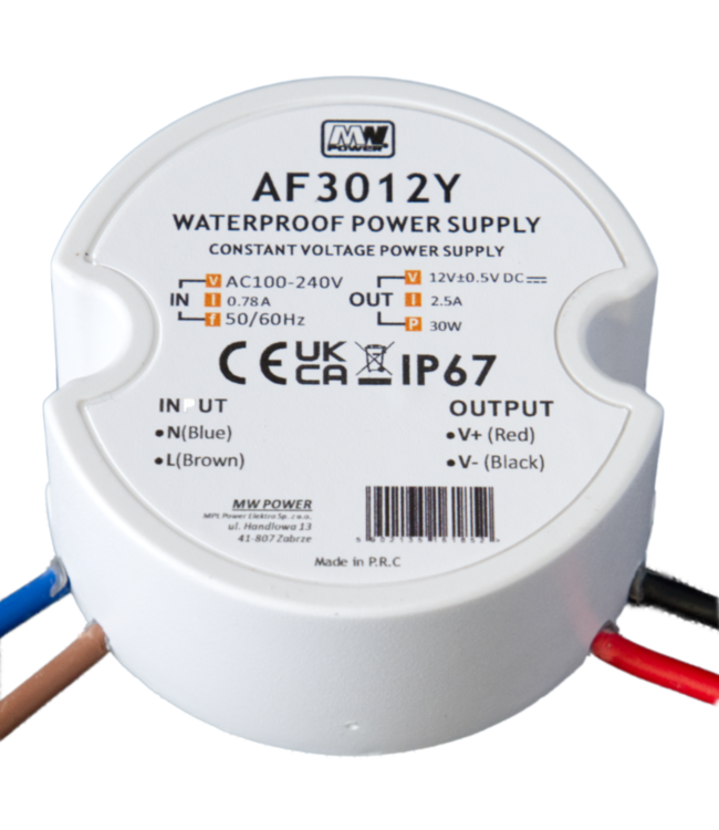 Wandcontactdoos - Mini Led Strip voeding 12V/30W/2,5A, Max: 24W, Afm:50x22 mm, IP67, 2 Jaar Garantie