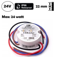 Wandcontactdoos - Mini Led Strip voeding 24V/30W/1,25A, Max: 24W, Afm:50x22 mm, IP67, 2 Jaar Garantie