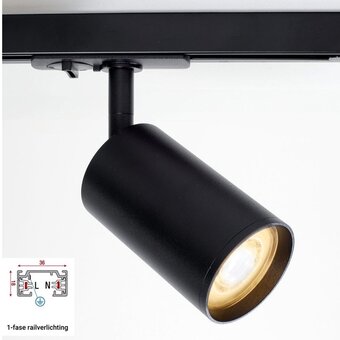 1 Fase Rail Spot Luxe Kort | GU10 Fitting | Zwartkleurige behuizing
