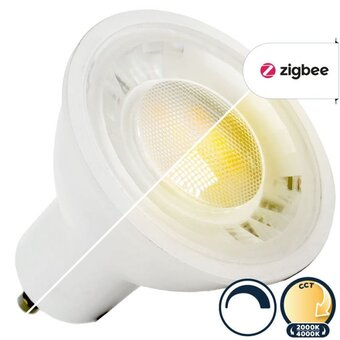 Zigbee3.0 GU10 LED Spot 5,3w, 2000K>4000K, 350 Lumen, Werkt via Zigbee 3.0 / App / Wifi, 2 Jaar Garantie