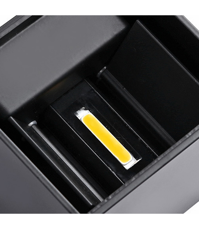 Reserveer: LED Wandlamp Cube 2x3 Watt, 2x 200 Lumen, Dim To Warm (3000K>2000K), Dimbaar, IP65, Zwart, 2 Jaar Garantie