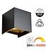 Reserveer: LED Wandlamp Cube 2x3 Watt, 2x 200 Lumen, Dim To Warm (3000K>2000K), Dimbaar, IP65, Zwart, 2 Jaar Garantie