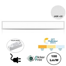 FLAT UGR19 LED Paneel 120x15cm, 10-35w, 100 Lumen/watt, Color Switch (3000/4000/6000K), Flikkervrije Philips LED Driver, Stekkerklaar, 5 Jaar Garantie