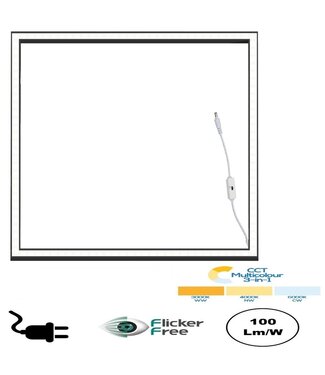 ECO Frame LED Paneel 60x60cm Zwart, 36w, 3600 Lumen (100lm/w), Color Switch (3000/4000/6000K), Flikkervrije Driver, Stekkerklaar, 3 Jaar Garantie
