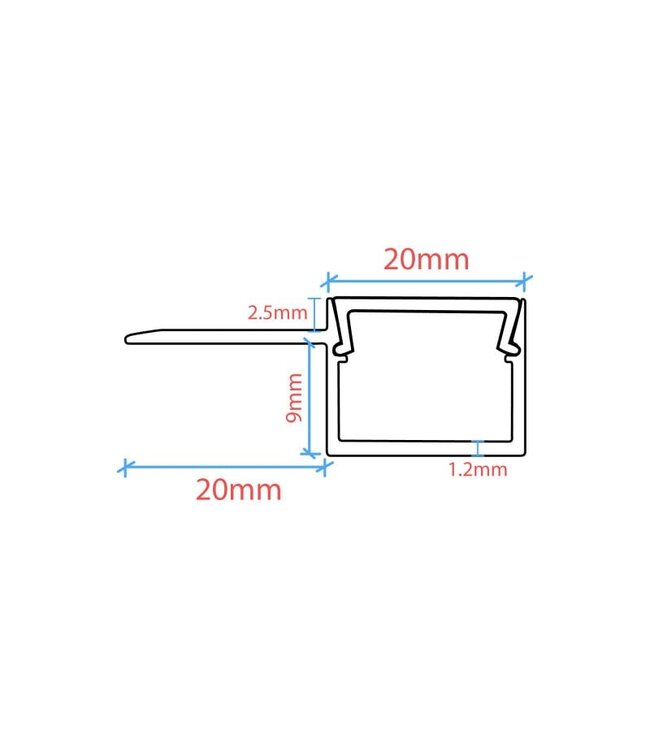 Stuc Aluminium Led Strip Profiel Hoek - Enkel Vin tot 15mm LED Strips | ALU | 20x9mm | Per 2 Meter