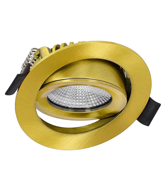 Inbouw LED Spot 6w Flat, 400 Lumen, CCT Switch (2700K/3000K/4000K), Kantelbaar, IP65, Dimbaar, CRI90, Messing Armatuur, Gatmaat 68-72mm, 2 Jaar Garantie