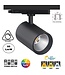 3 Fase LED Rail Spot Koker, TRIAC-Dimbaar,  Wattage switch: 10/20/30w,  CCT-Switch, 950 tot 2850 lumen, CRI>90, Zwarte Behuizing , 3 Jaar Garantie