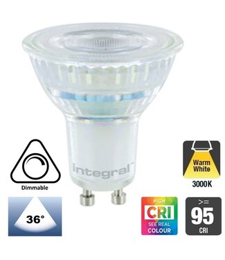 GU10 LED Spot 4w, 400 Lumen, 3000K Warm Wit, CRI95 (werkelijk kleur weergave), Glas, Dimbaar, Lichthoek: 36°,  2 Jaar Garantie