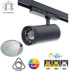 3 Fase LED Rail Spot met Instelbare lichthoek (15°-55°), TRIAC-Dimbaar,  Wattage switch: 20/25/30w,  CCT-Switch, 1500 tot 2250 lumen, CRI>90, Zwarte Behuizing , 3 Jaar Garantie