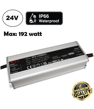 GLP Premium IP67 Waterproof Led Strip voeding 24V/200W/8,4A, Max: 160w, Afm:176x68x37 mm, 3 Jaar Garantie