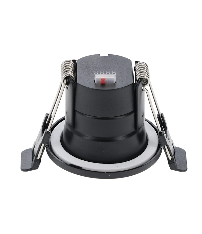 Inbouw LED Spot 4w Mini, 380 Lumen, CCT Switch (2700K/3000K/4000K/5700K), IP65, Dimbaar, Zwart Armatuur, Gatmaat 40-45mm, 2 Jaar Garantie