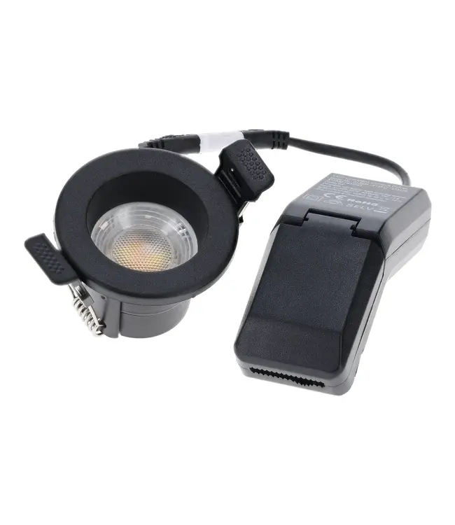 Inbouw LED Spot 4w Mini, 380 Lumen, CCT Switch (2700K/3000K/4000K/5700K), IP65, Dimbaar, Zwart Armatuur, Gatmaat 40-45mm, 2 Jaar Garantie