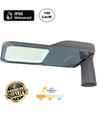 Prime Led Straatverlichting 100w, CCT-Switch (3000K/4000K/5700K), 14000 Lm (140lm/w), IP66, IK08, 3 Jaar Garantie