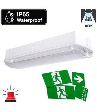 Reserveer: Opbouw LED Bulkhead Noodverlichting 4,5w, 250 Lumen / 160 Lumen Nood, 4000K Neutraal Wit, IP65, Met pijlaanduiding, 3 Jaar garantie