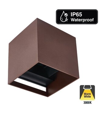 LED Wandlamp Cube 2x3 Watt, 2x 225 Lumen, 3000K Warm Wit, P65, Zwart met Roestbruin/Koperbruin, 2 Jaar Garantie