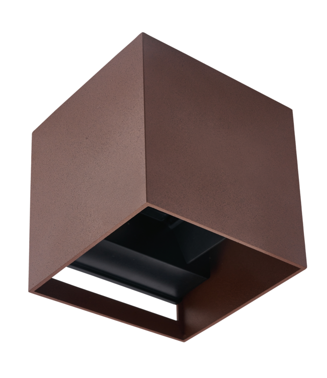 LED Wandlamp Cube 2x3 Watt, 2x 225 Lumen, 3000K Warm Wit, P65, Zwart met Roestbruin/Koperbruin, 2 Jaar Garantie