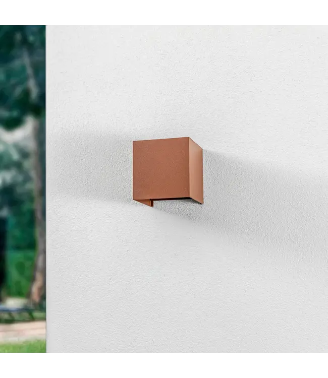 LED Wandlamp Cube 2x3 Watt, 2x 225 Lumen, 3000K Warm Wit, P65, Zwart met Roestbruin/Koperbruin, 2 Jaar Garantie