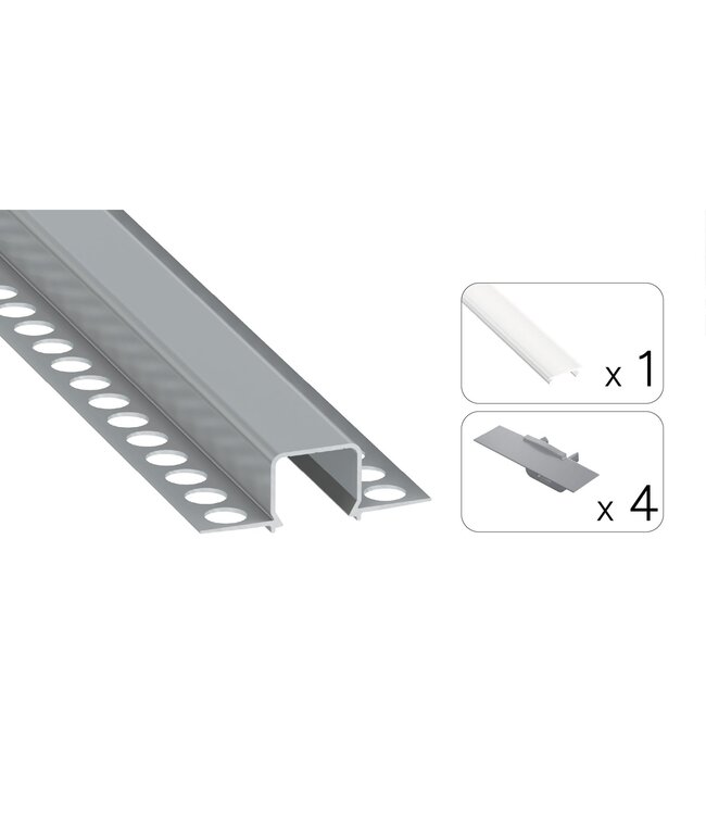 Stuc Aluminium Led Strip Profiel MOSSO tot 12mm LED Strips | ALU | 16x12mm | Per 2 Meter