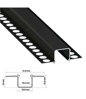 Stuc Aluminium Led Strip Profiel MOSSO tot 12mm LED Strips | ZWART | 16x12mm | Per 2 Meter