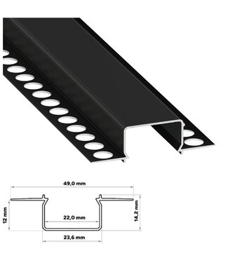 Stuc Aluminium Led Strip Profiel HORST tot 20mm LED Strips | ZWART | 24x12mm | Per 2 Meter