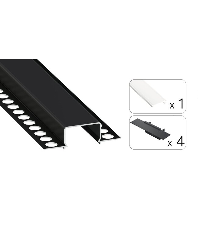 Stuc Aluminium Led Strip Profiel HORST tot 20mm LED Strips | ZWART | 24x12mm | Per 2 Meter