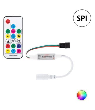 SPI Mini Controller met Afstandsbediening voor RGB SPI LED Strip - 5-24vDC